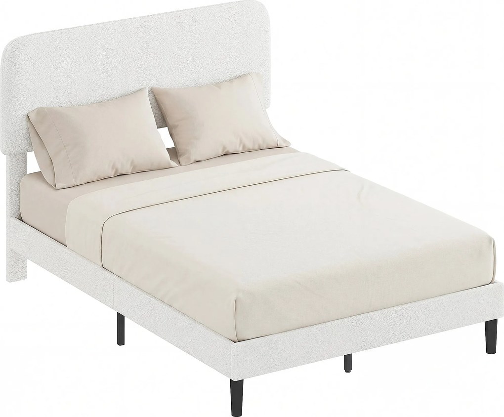 HOMCOM čalúnená posteľ 140 x 200 cm s nastaviteľným čalúneným čelom z teddy fleecu — kovový rám, biela | Aosom