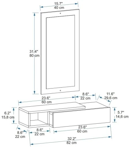 Nástenná polica + nástenné zrkadlo VIEN biela/borovica atlantic