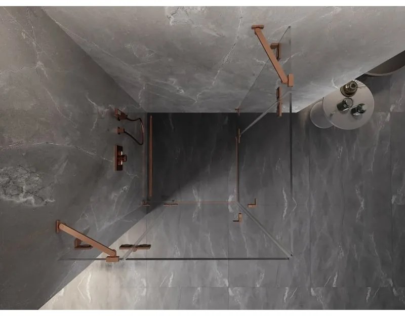 Mexen Lunar Duo, výklopný sprchový kút 115 x 115 cm, 8mm číre sklo, profil medená matná, 834-115L-115P-65-00