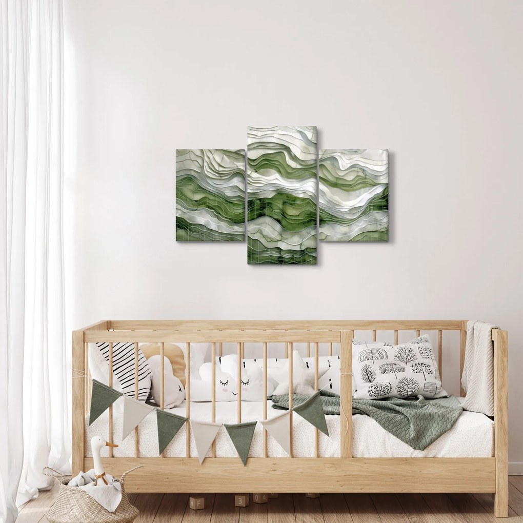 Obraz - Zelenobiele vlnky (90x60 cm)