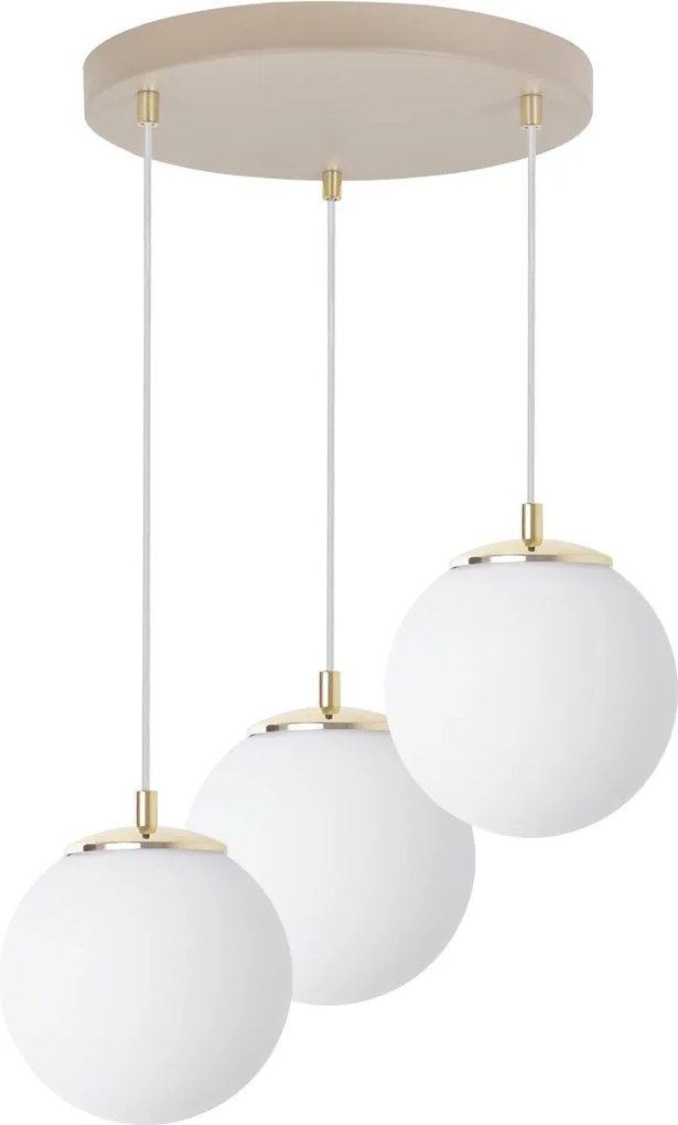 Závesné svietidlo Florence, 3x biele sklenené tienidlo, g/be, o