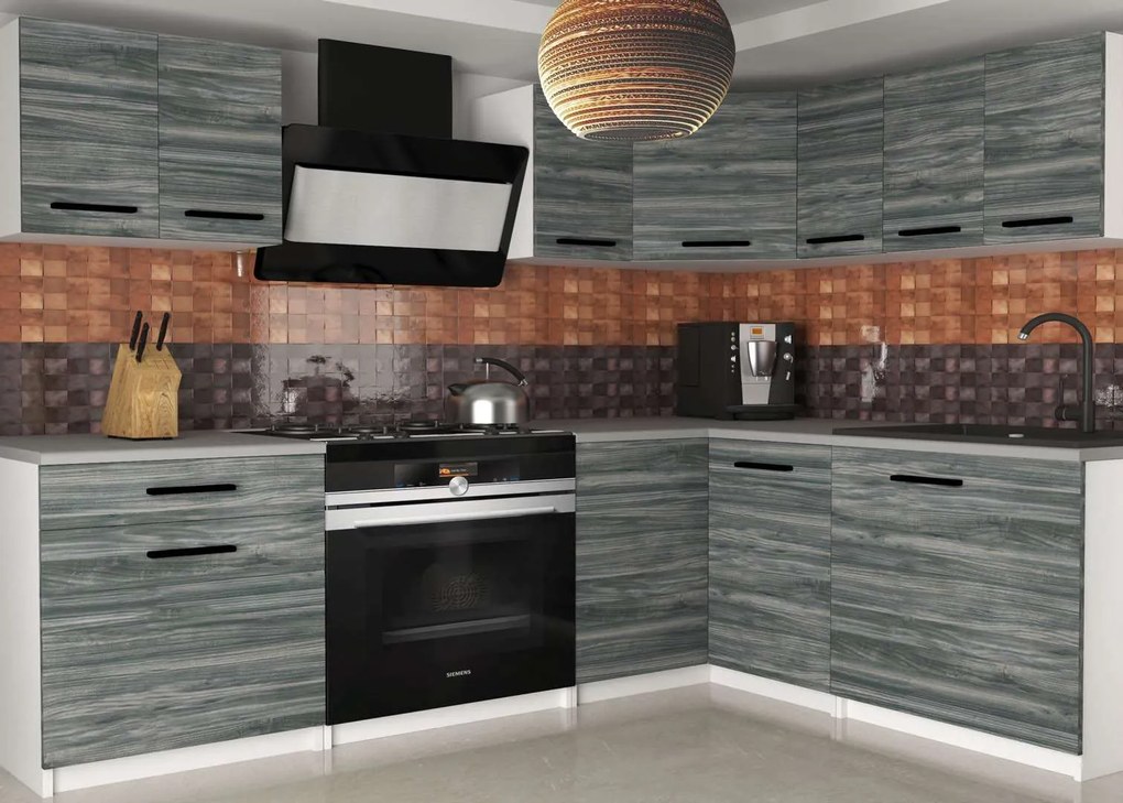 Kuchynská linka Belini 300 cm šedý antracit Glamour Wood s pracovnou doskou Armin2  TOR ARMIN2/2/WT/GW1/0/B1