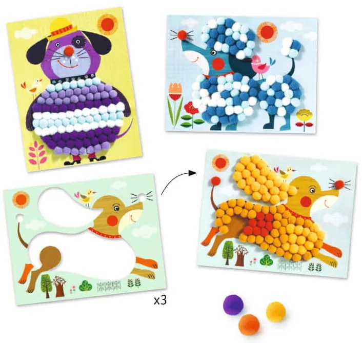 Výtvarná hra – koláž z brmbolcov – psíky