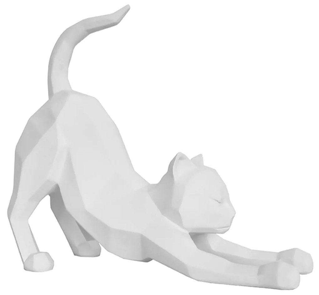 Dizajnová biela soška Origami Stretching Cat 26,2 × 23,6 cm