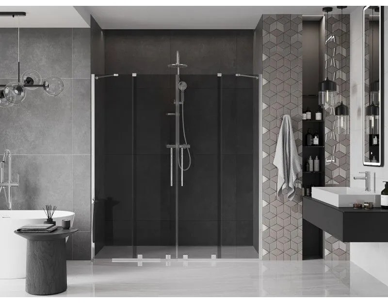 Mexen Velar Duo, posuvné sprchové dvere do otvoru 170 cm, 8mm šedé sklo, chrómová, 871-170-000-42-01