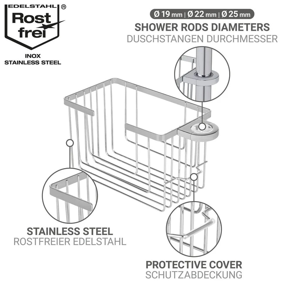 Kúpeľňová polička bez vŕtania z nehrdzavejúcej ocele v lesklej striebornej farbe Valognes – Wenko