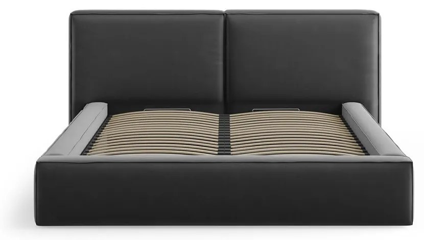 Tmavosivá zamatová čalúnená dvojlôžková posteľ s úložným priestorom s roštom 200x200 cm Arendal – Cosmopolitan Design