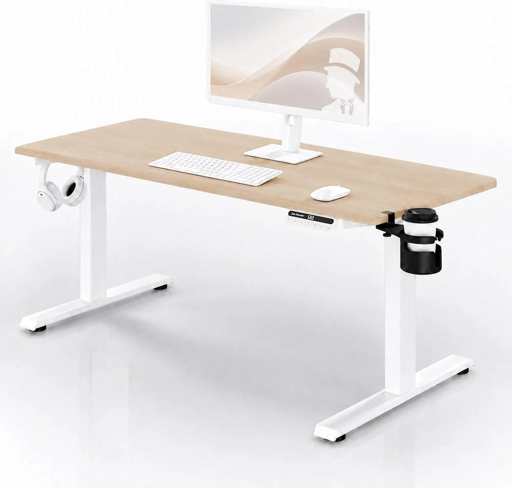 Elektrický stôl s nastaviteľnou výškou ergonomický biely/dub sonoma,1600x800 mm: ARIA