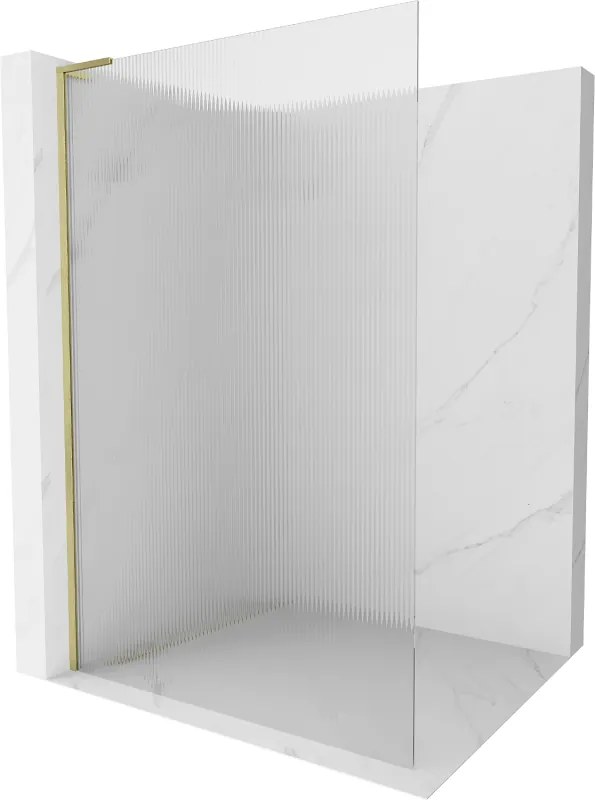 Mexen Kioto L, sprchová zástena Walk-In 90 x 200 cm, 8mm sklo s rebrovým vzorom, zlatý matný profil, 800-090-103-55-09
