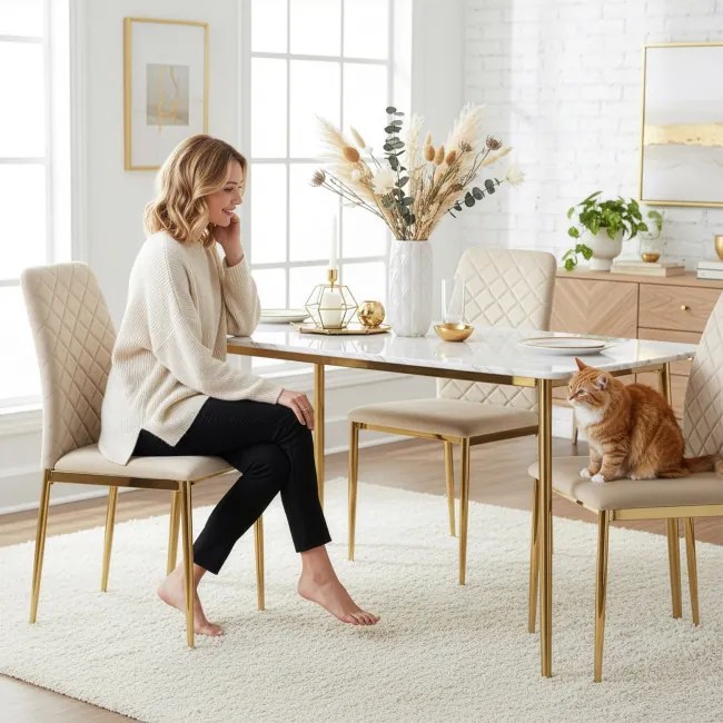Jedálenská stolička MAVERIK zlatá / béžová