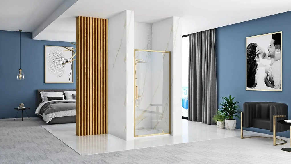 Rea Rapid Swing, 1-krídlové sprchové dvere 1000x1950 mm, 6mm číre sklo, zlatý matný profil, REA-K2503