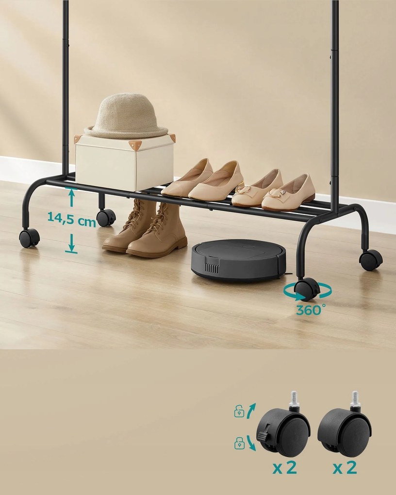 Pojízdný výškově nastavitelný stojan na oblečení Hocker černý