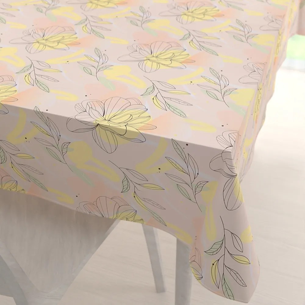 Biante Teflónový obdĺžnikový obrus TF-069 Žlto-ružové kvety s lístkami 50x100 cm