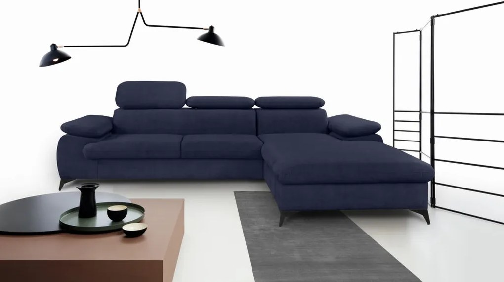 Rohová sedacia súprava Scala, tmavo modrá látka, pravý roh