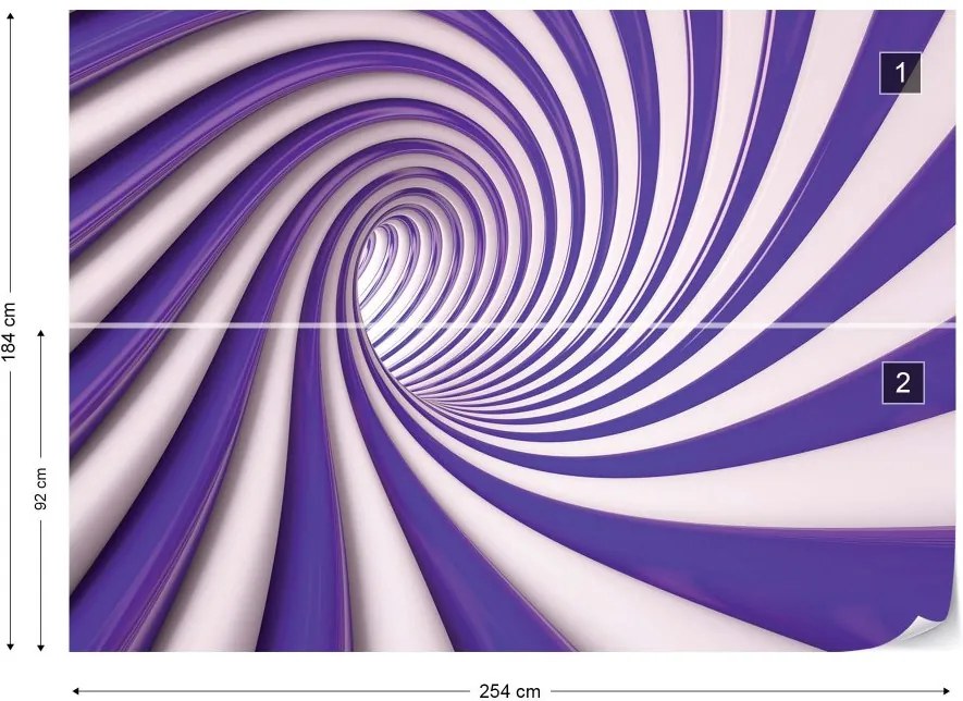 Fototapeta GLIX - 3D Swirl Tunnel Purple And White + lepidlo ZADARMO Vliesová tapeta  - 254x184 cm