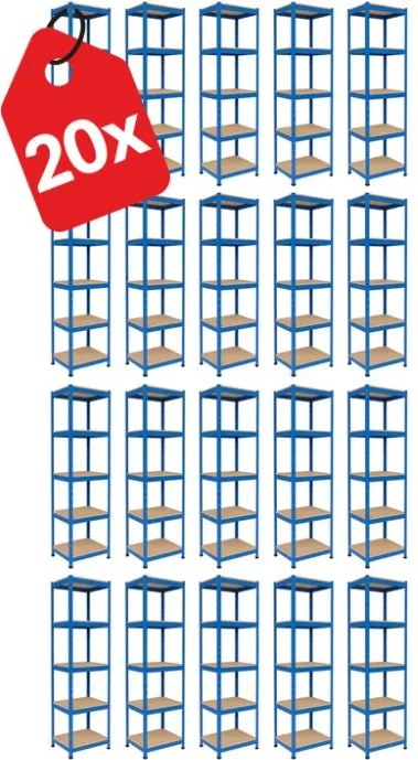 Akcia 20x Regál 180x40x40 cm lakovaný 5-policový, nosnosť 875 kg - modrý