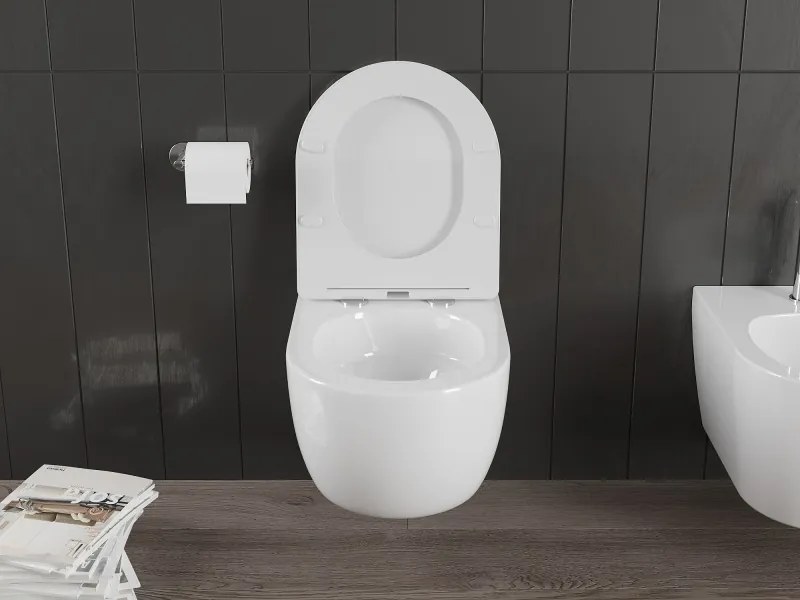 Mexen Carmen, závesná WC misa 490x365x340 mm, Rimless Tornádo, biela lesklá, 3388XX00T