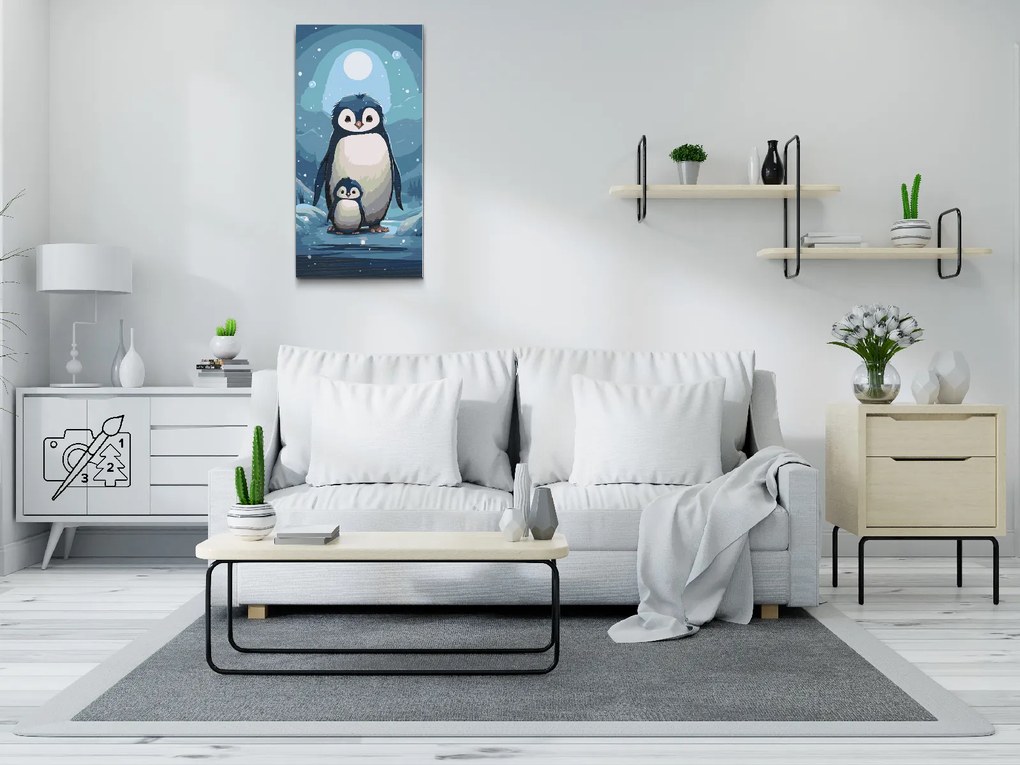 Gario Maľovanie podľa čísel Roztomilí tučniaky Rozmery: 40 x 80 cm, Rámovanie: S vnútorným rámom