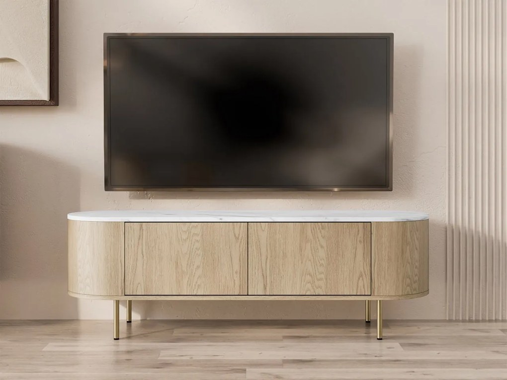 TV stolík / skrinka Nisken 140 2D, Farby: dub cremona / mramor čierny + čierna