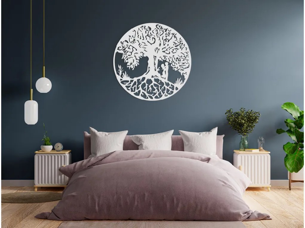 drevko Drevený obraz Strom života so zaľúbencami Rozmer obrazu: 44,5 x 44,5 cm, Farba dekorácie: Čierna