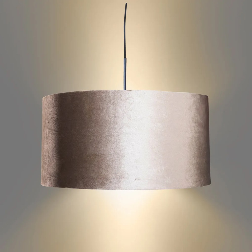 Závesná lampa čierna so zamatovým tienidlom taupe 50cm - Combi 1