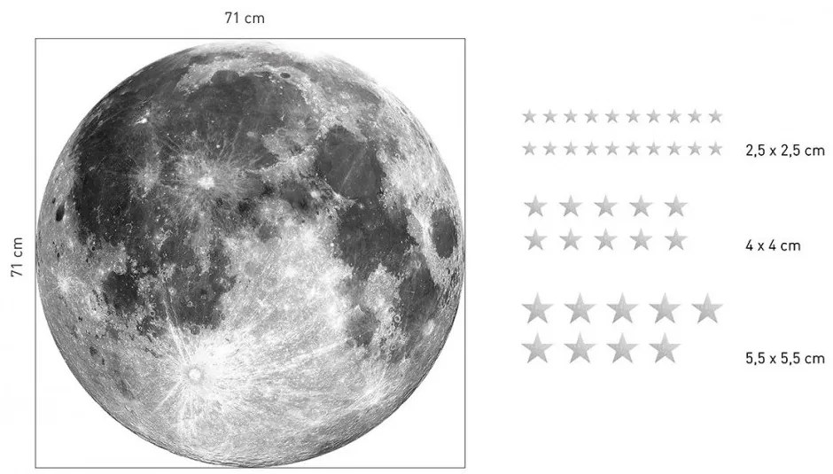 Dekoračná nálepka na stenu mesiac s hviezdami 71 cm
