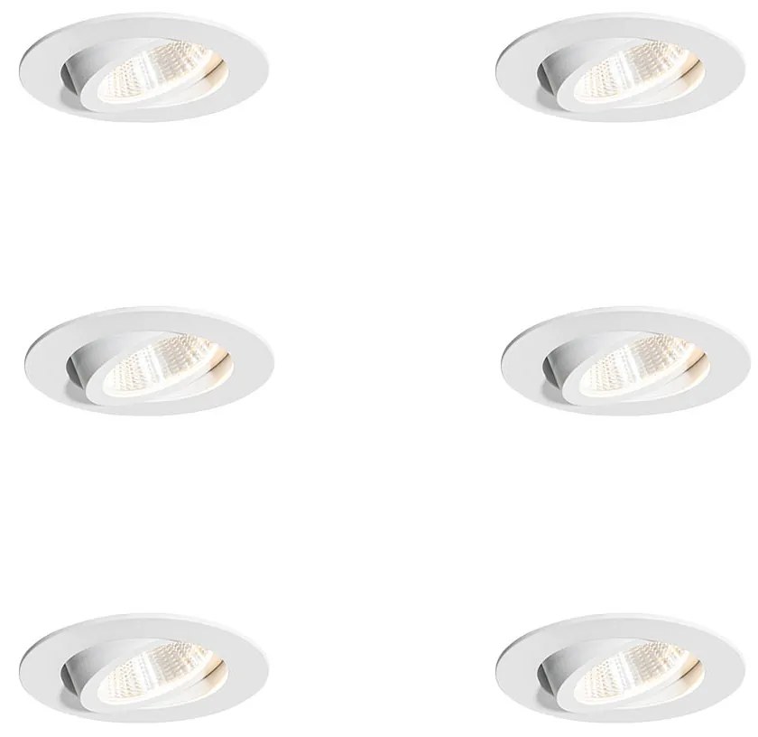 Sada 6 zapustených bodových svetiel biela 6,8 cm vrátane LED 750 lm stmievateľné IP23 - Gaius