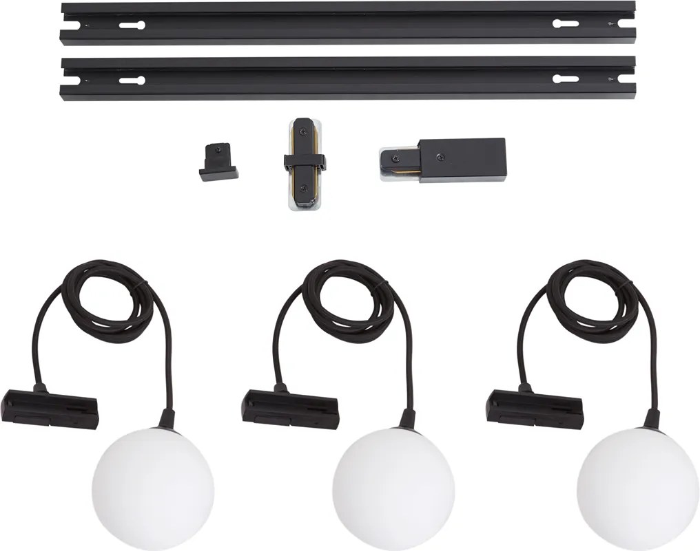 Modern railsysteem zwart met 3 hanglampen wit 1-fase - Iconic Perle