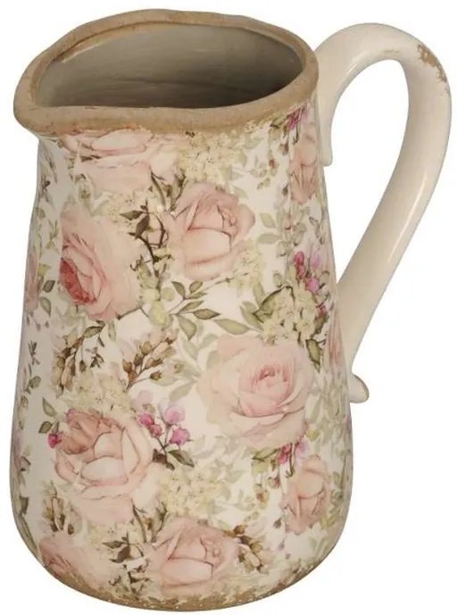 Krémový keramický džbán s čiernymi ružami Rossa L - 21*14*23 cm