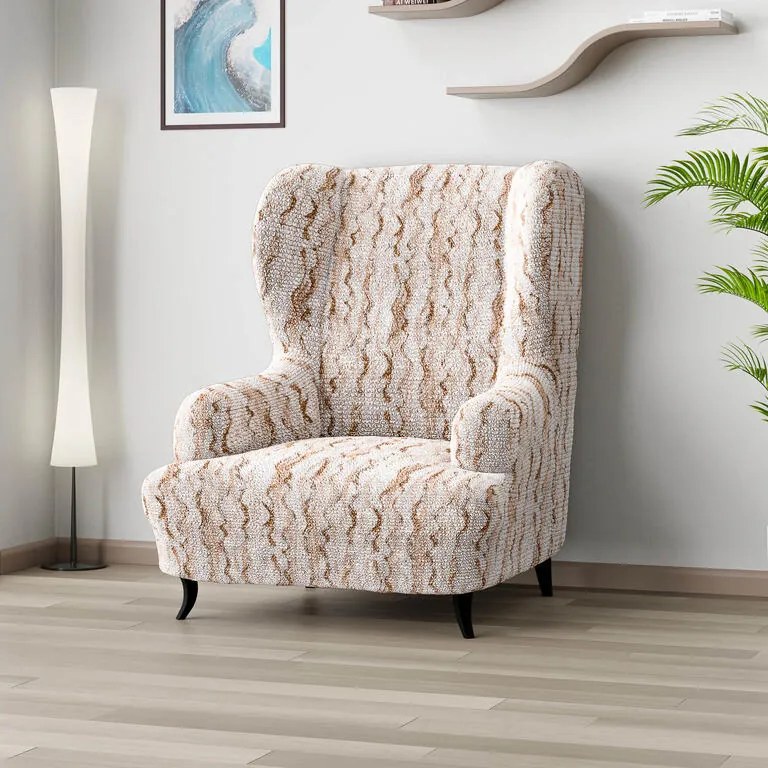 Bielastické poťahy OCEANO NOVÉ béžové kreslo ušiak (š. 60 - 110 cm)