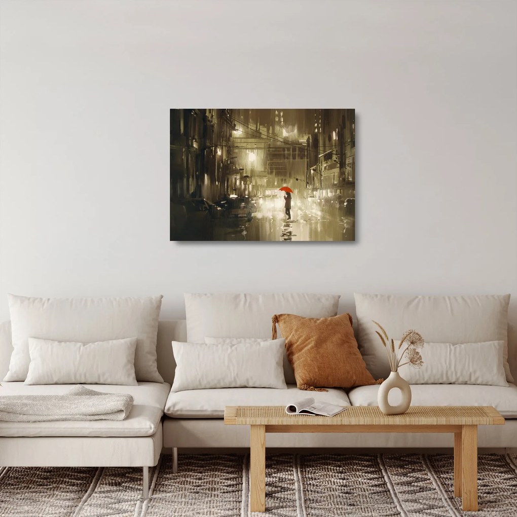 Sklenený obraz - Žena za daždivej noci (70x50 cm)