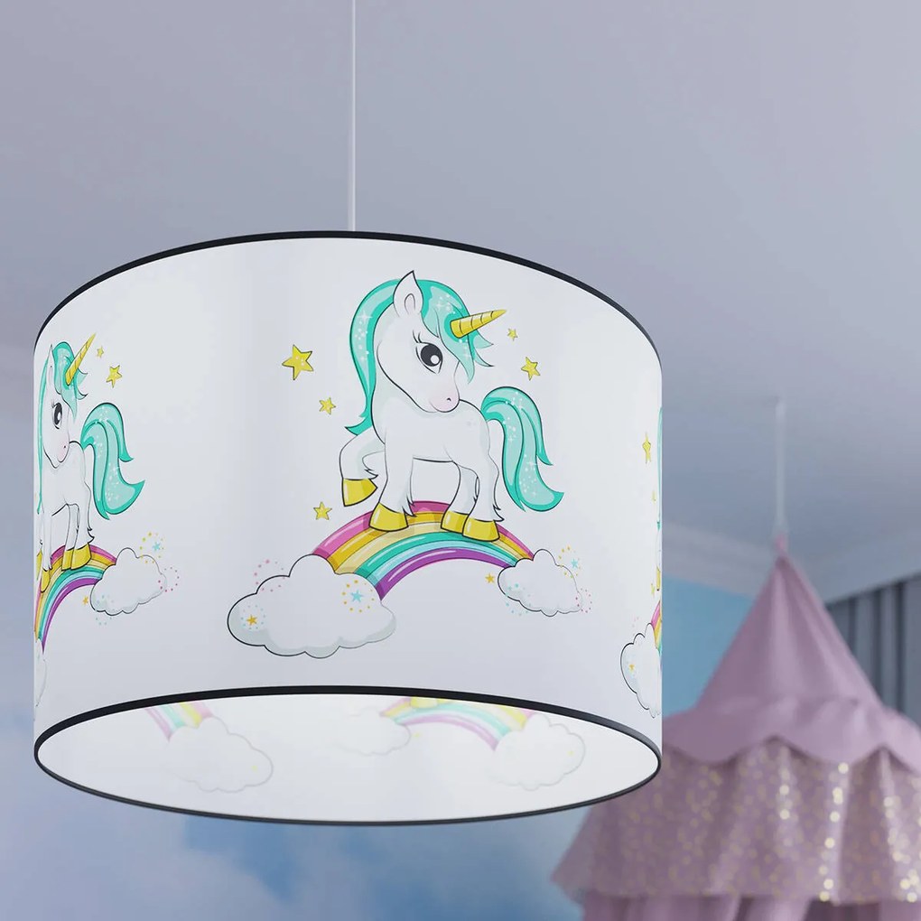 Sollux Lighting Detské závesné svietidlo Unicorn, 1x plastové tienidlo so vzorom, (fi 40cm)