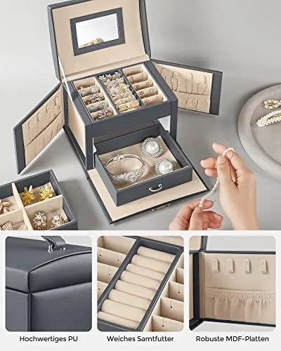 Prenosná šperkovnica, 5 priehradiek, 12x17,5x13,5cm