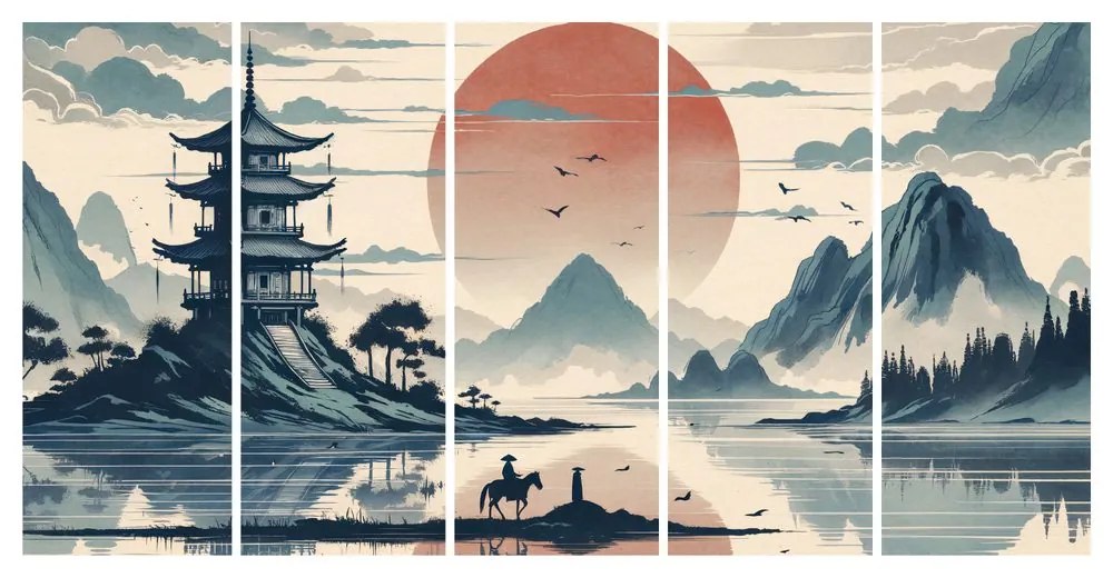 5-dielny obraz tichý večer v Japonsku