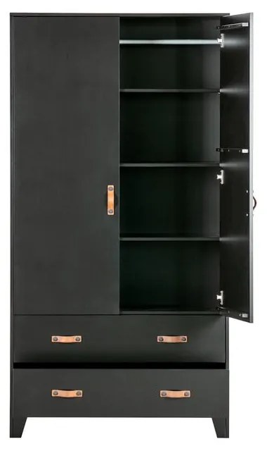 Čierna šatníková skriňa z borovicového dreva WOOOD Dian