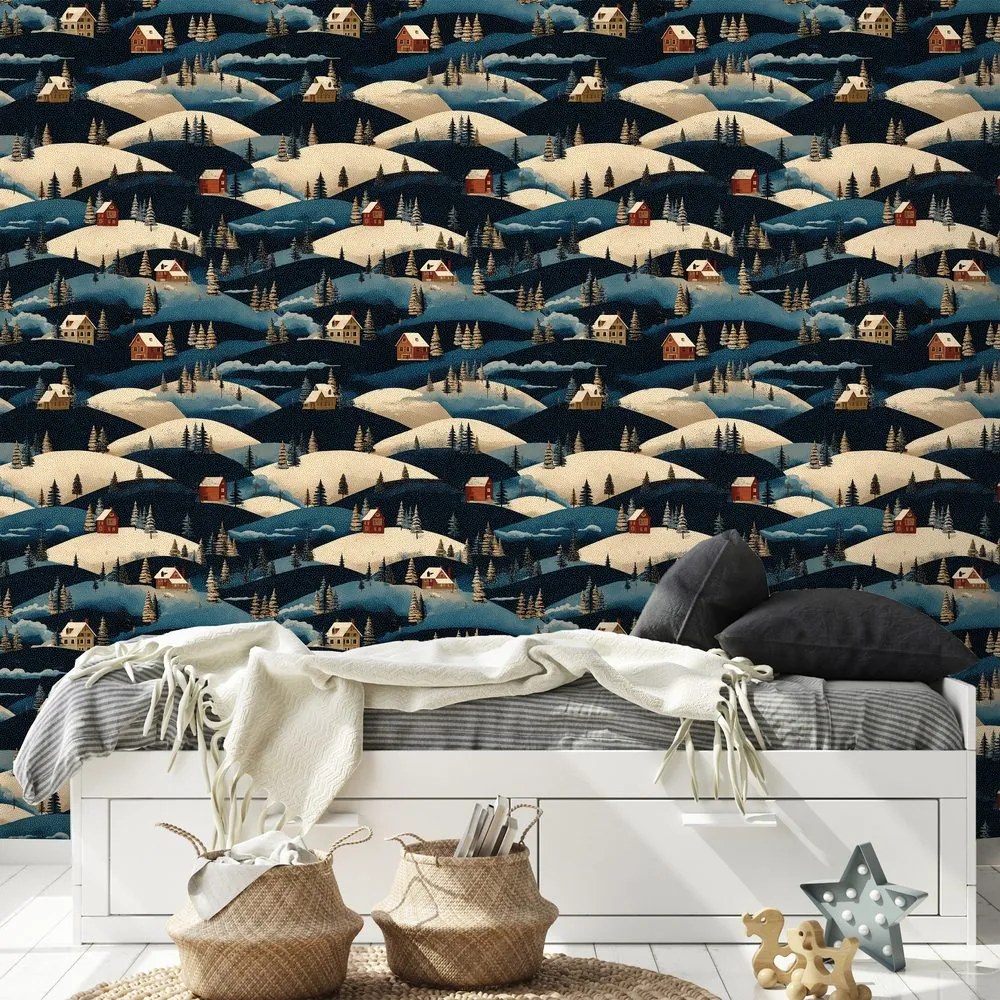 Tapeta zimná dedina v horách