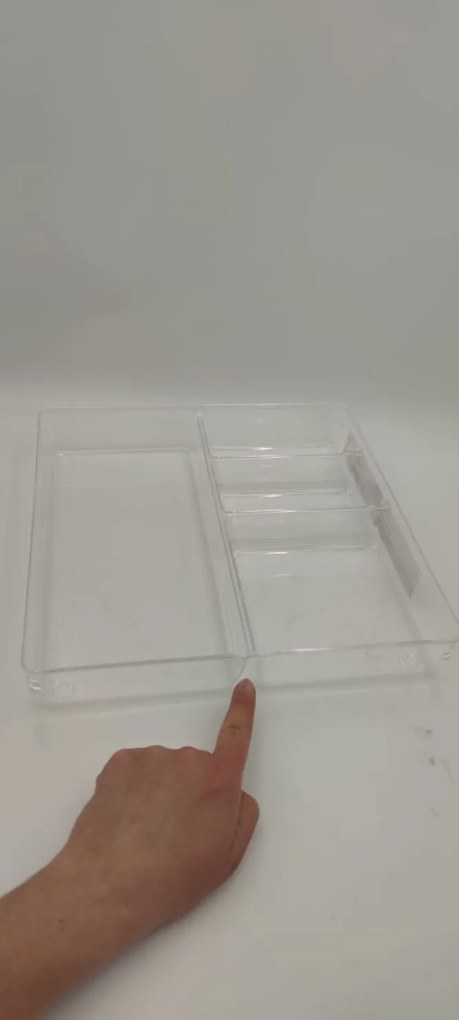 2. akosť - Organizér, vložka do zásuvky, transparentný FLEXI, 4 priehradky, celkom 31x31 cm