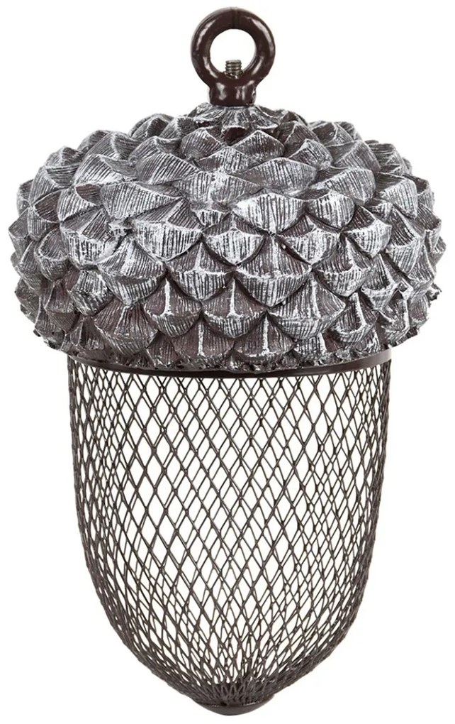 Závesné kŕmidlo pre vtáky Acorn, 30x13,5 cm, kov/polyesterová živica, sivá