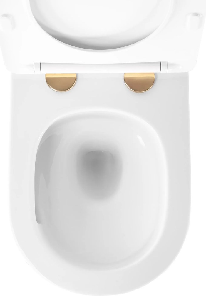 Rea Carlo Mini Tornado, závesná WC misa 490x355x350mm + toaletné sedadlo, biela-zlatý okraj, REA-C6801