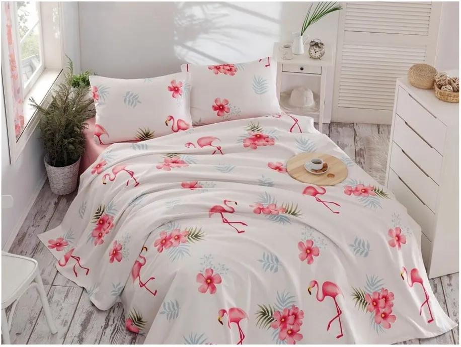 Ľahká prešívaná prikrývka cez posteľ Ramido Flamingos, 140 × 200 cm