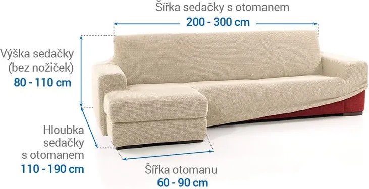 Super strečové poťahy NIAGARA smotanová sedačka s otomanom vľavo (š. 200 - 300 cm)