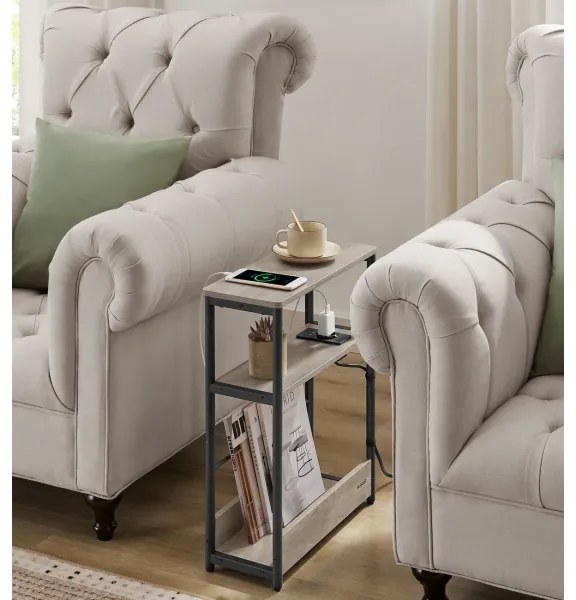 Odkladací stolík ROD s vstavanou zásuvkou a USB portami, hnedá/čierna