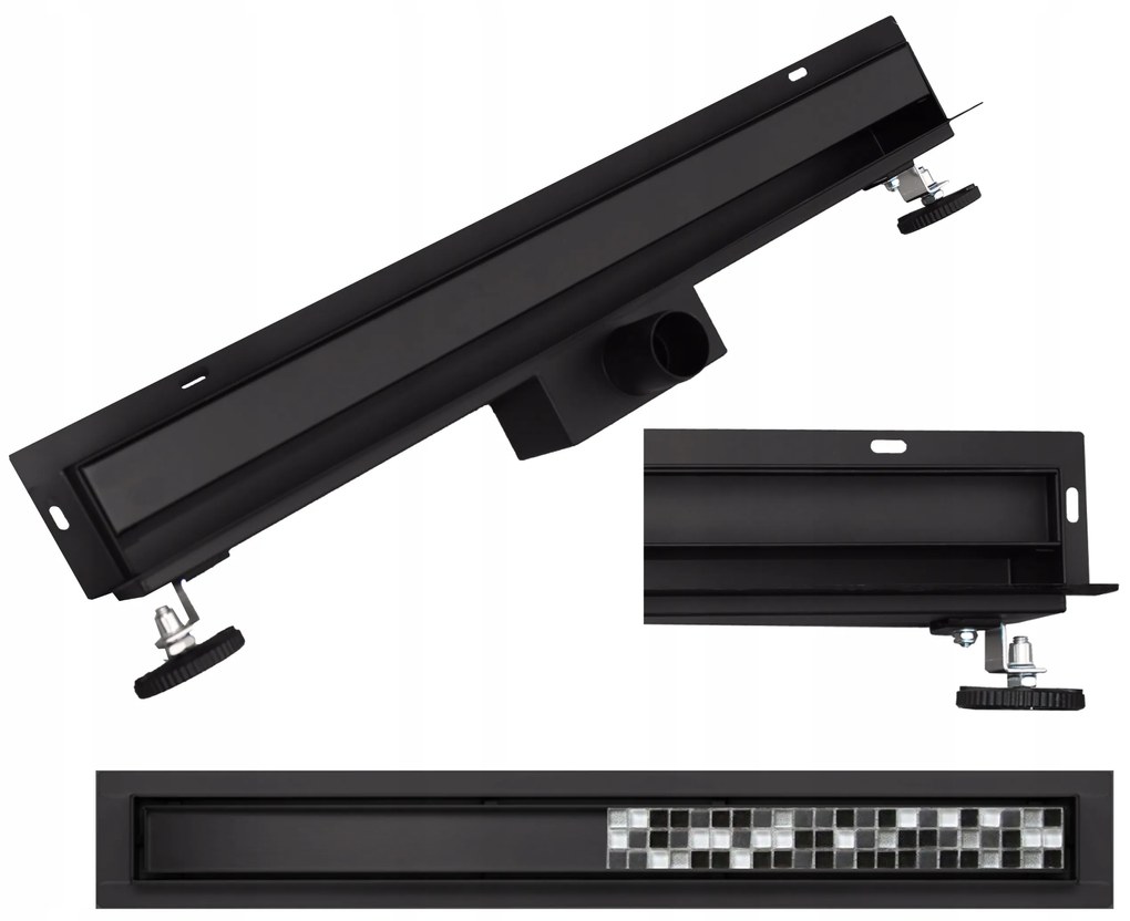 Sprchový žľab do steny MEXEN FLAT WALL 2v1 - čierny matný, 1730060