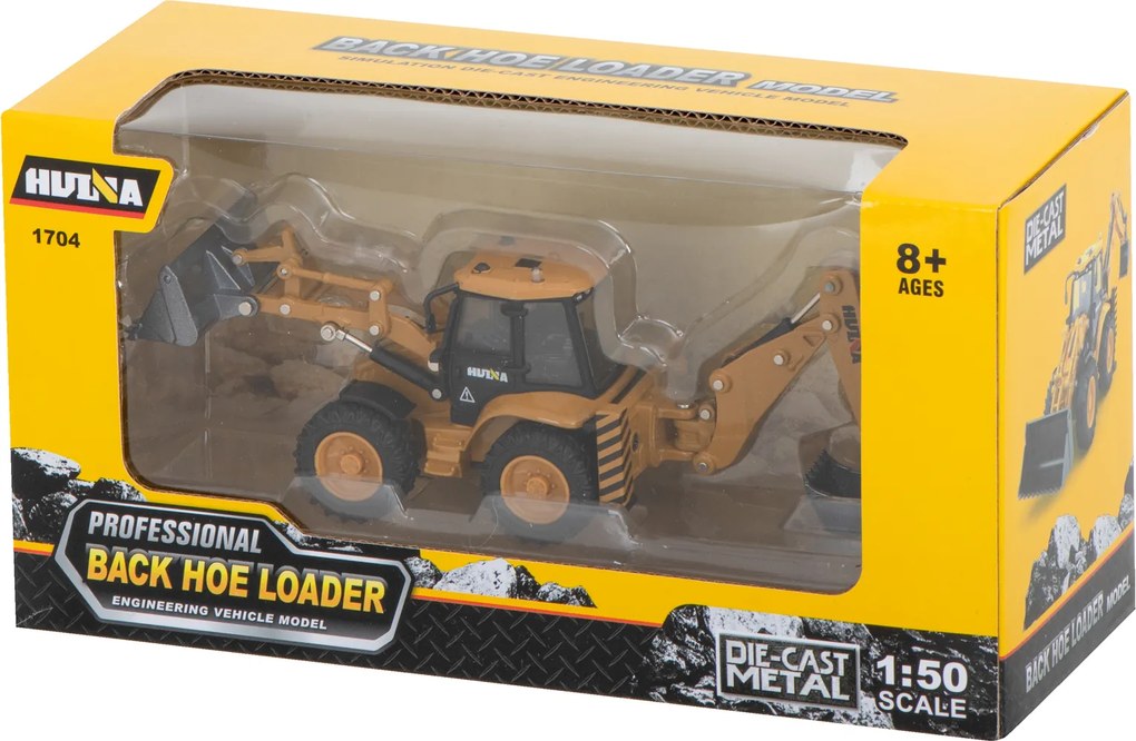 KIK Kovové rýpadlo-nakladač H-TOYS 1:50 – Die-cast bager s pohyblivou lyžicou, gumové kolesá