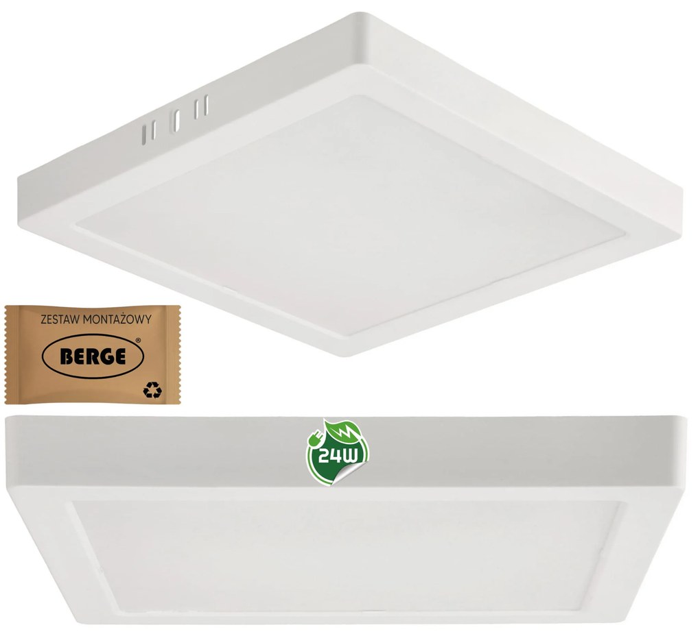 BERGE Štvorcový LED panel prisadený biely - 24W - PC - neutrálna biela