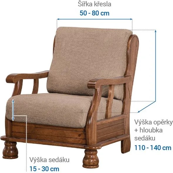 Super strečové poťahy NIAGARA oriešková kreslo s drevenými rúčkami (š. 50 - 80 cm)