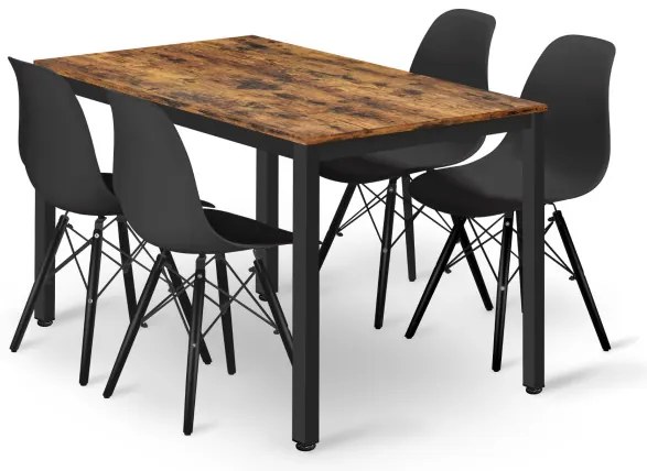 Jedálenský stôl TESSA rustikálny so štyrmi stoličkami OSAKA čierne