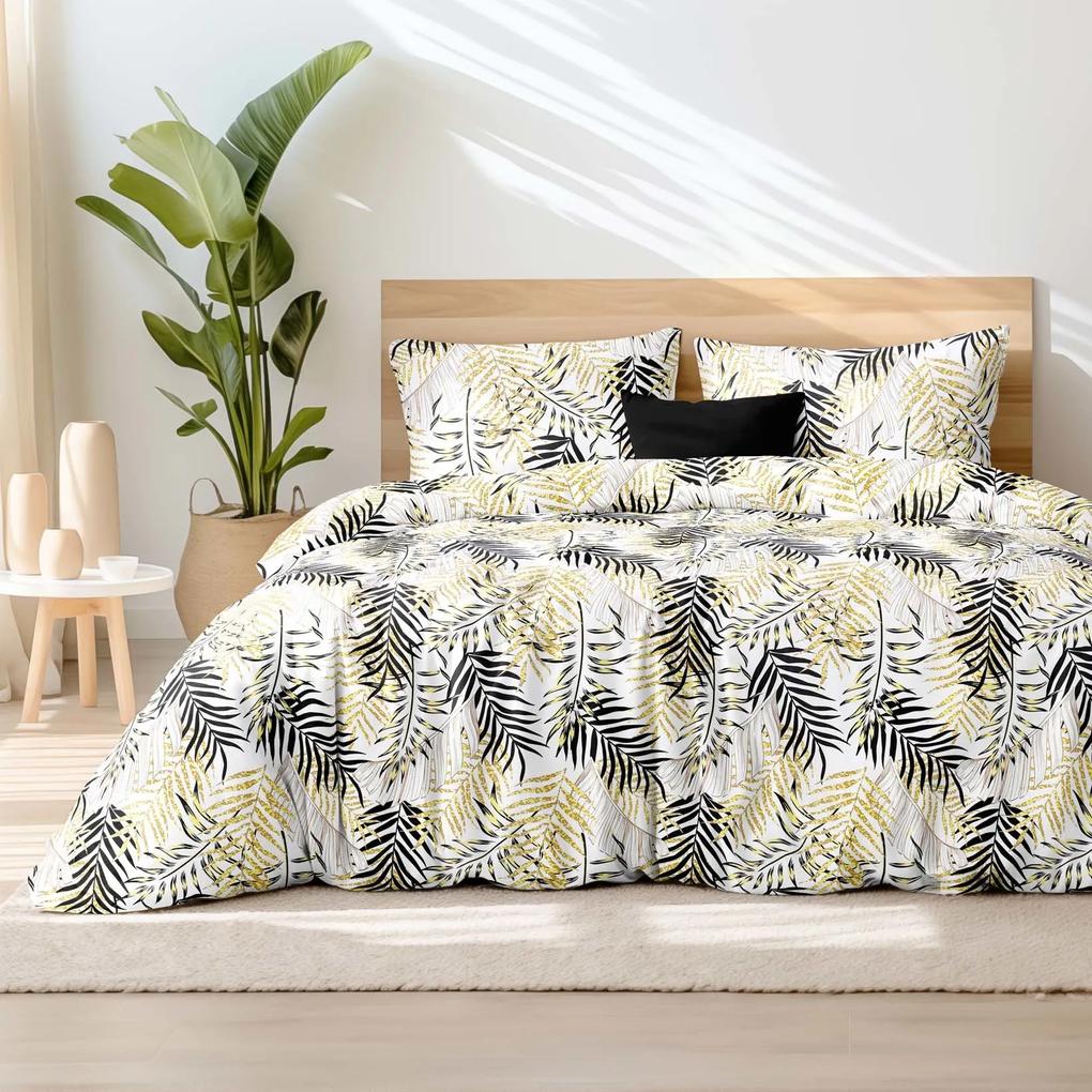 Goldea saténové posteľné obliečky deluxe - žlté a čierne palmové listy 140 x 220 a 70 x 90 cm