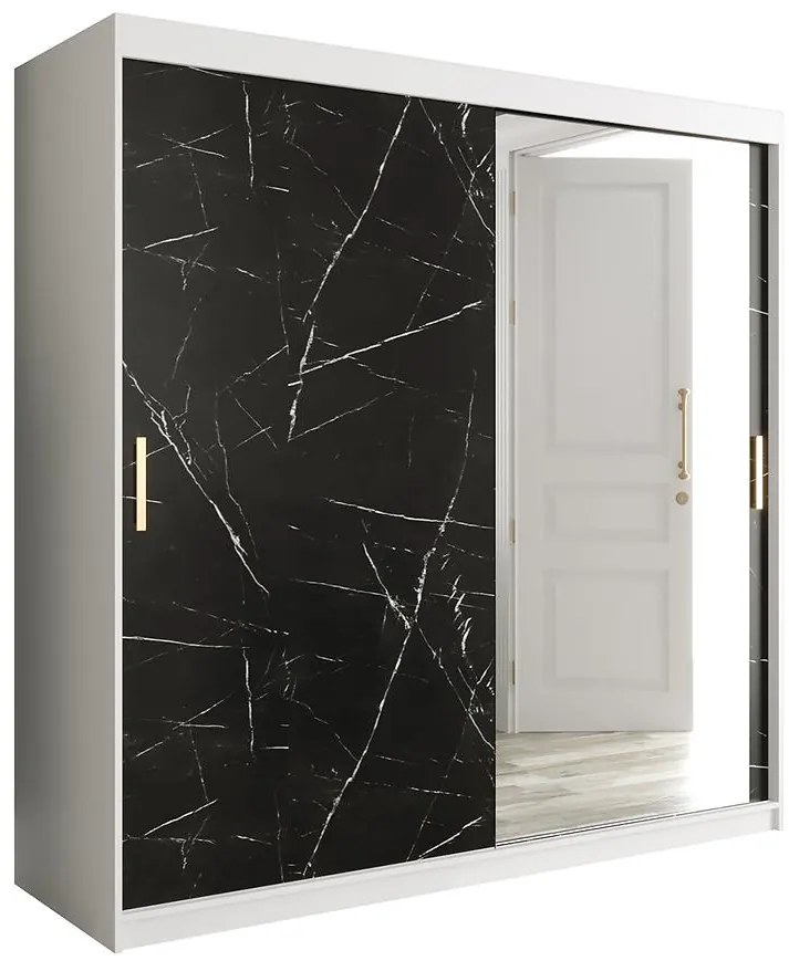 Skriňa Marmur T2 200 biely/mramor čierna