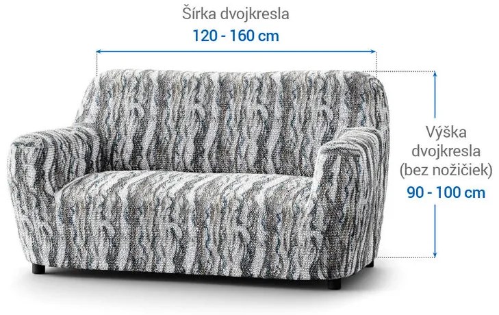 Bielastické poťahy OCEANO NOVÉ šedo-modré dvojkreslo (š. 120 - 160 cm)